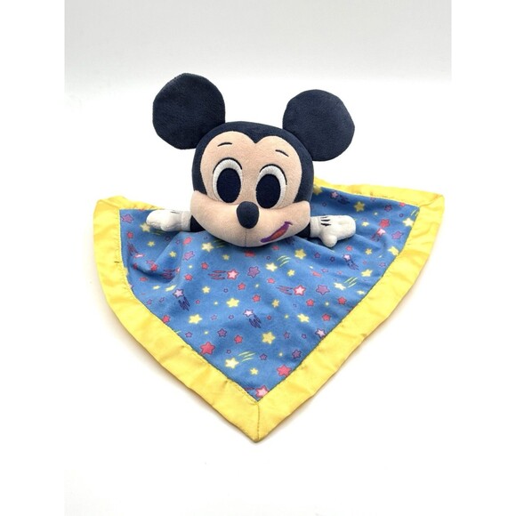 Disney Mickey Mouse security Blanket Baby Blue Yellow Star Satin Lovey - Picture 1 of 3